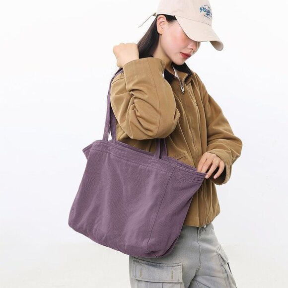 Canvas Tote Bag Women Large Capacity Casual Shoulder Work Travel Bag - Picture 2 of 5